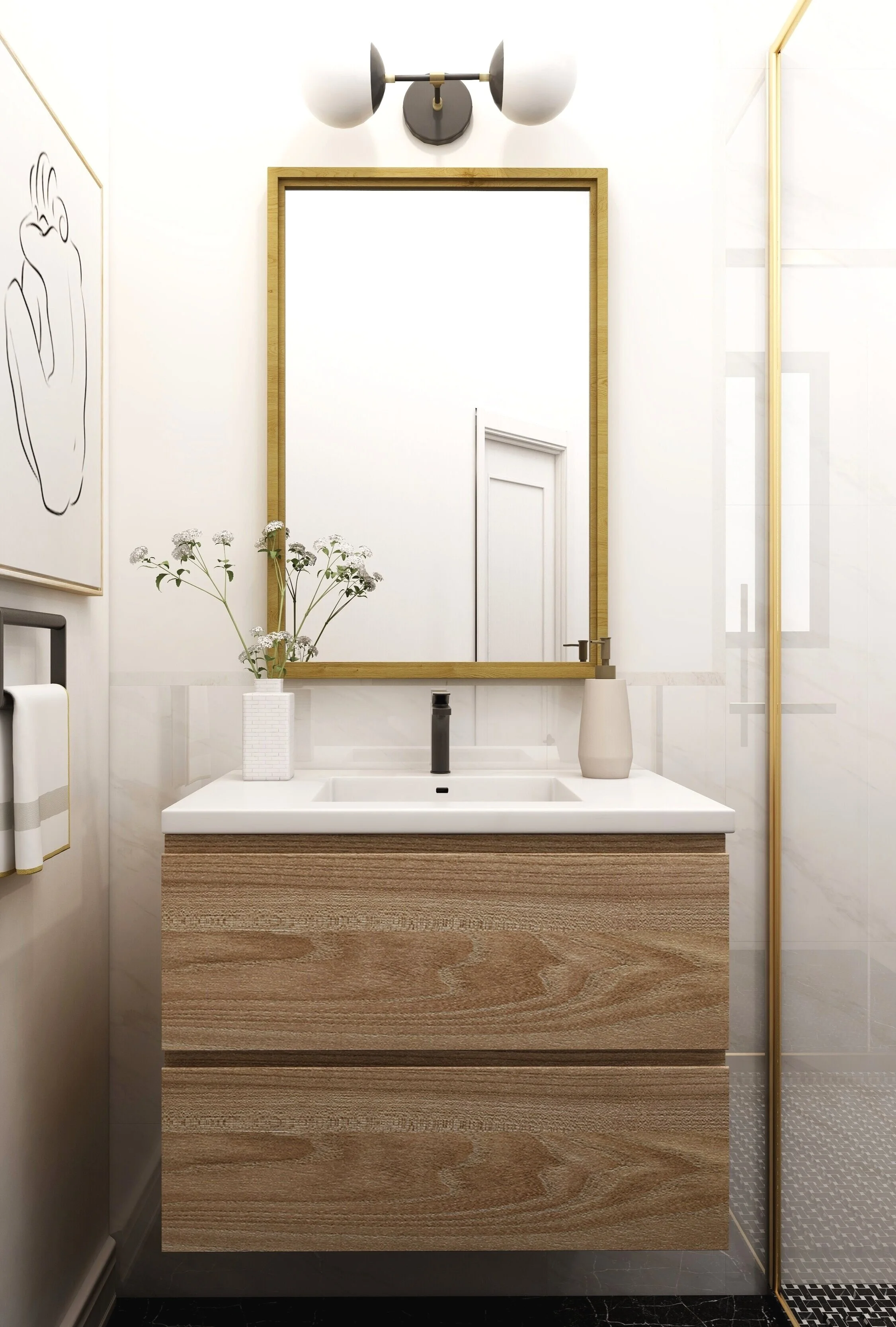 30” Wall Mount vanity | shannon levy interiors | city bathroom | san francisco, ca