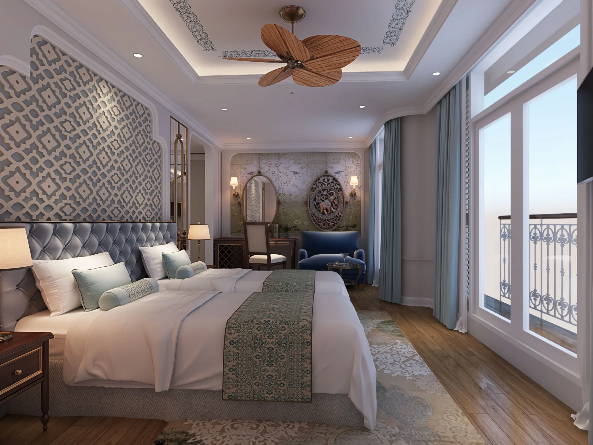 Signature Suite : With the option of two twin-size beds or one queen-size bed, the Signature Suite layout can be customised for the guests’ needs. The space in the 333 sqft (31 sqm) suite becomes even more generous when including the private balcony. Enjoy breakfast in the spacious seating area or choose a nightcap from the fully-stocked minibar while taking in the panoramic view through the floor-to-ceiling glass doors.