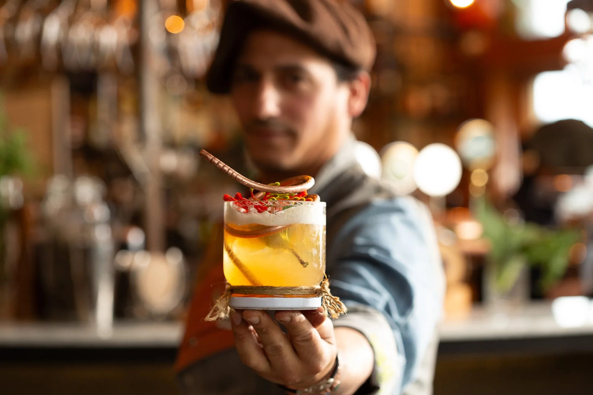 SIgnature cocktails in the Pionero Bar created with sustinability in mind at Las Torres Patagonia.

@lastorres.patagonia