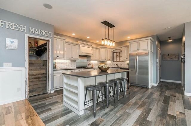 Our kitchen tile is often mistaken for barn wood!  We love the look of wood with the durability of tile, and bonus it&rsquo;s from @loweshomeimprovement ! 
#apsdesign #farmhousekitchen #farmhouseflooring #iowa #iowafarmhouse #kitchensofinstagram #til