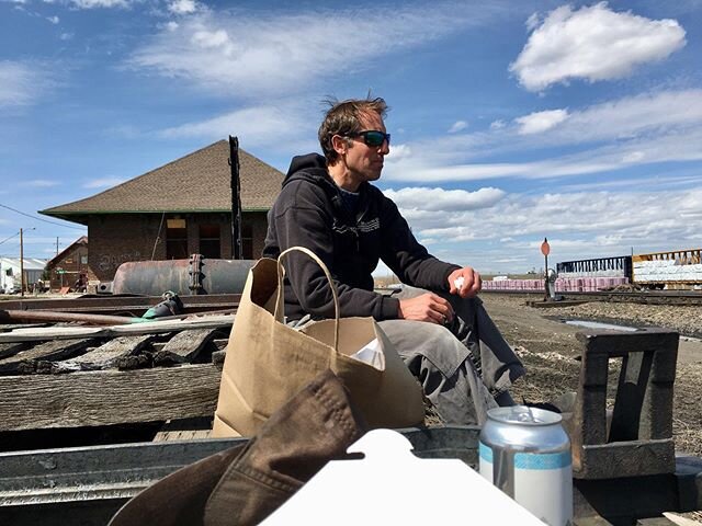 ...
the boys of @holdingground.architects smartened up and took a properly socially-distanced, sun-drenched friday lunch down at the train depot among the dried out pallets  and the forgotten railroad parts.  Our friends from the &lsquo;hood at @moun