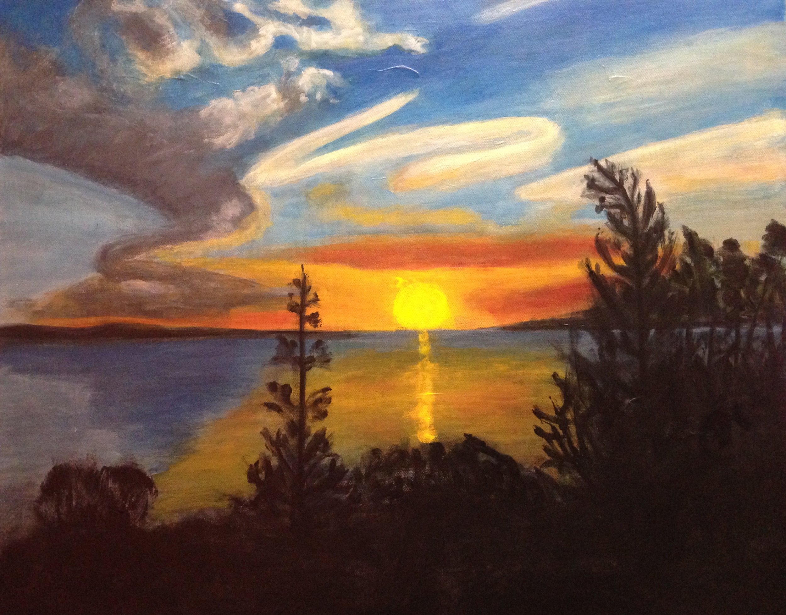“End of day Tobermory”,  24” x 30”, acrylic on stretched canvas