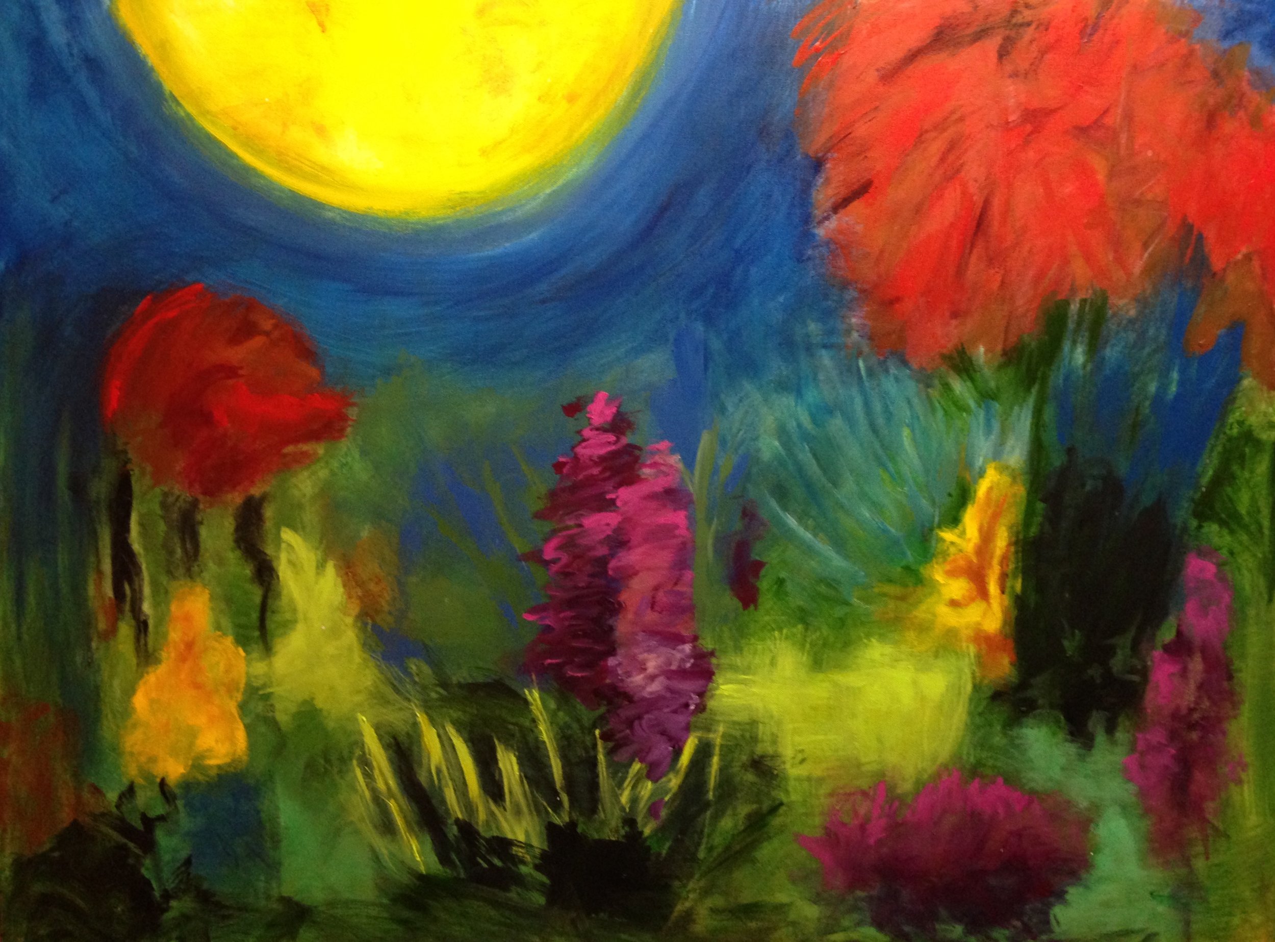 “Moonrise over garden” 40” x 30” acrylic on stretched canvas