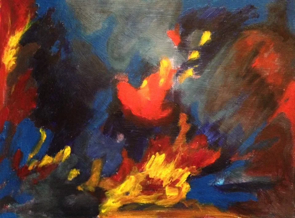 “Untitled (fire)” 12” x 9” acrylic on canvas paper