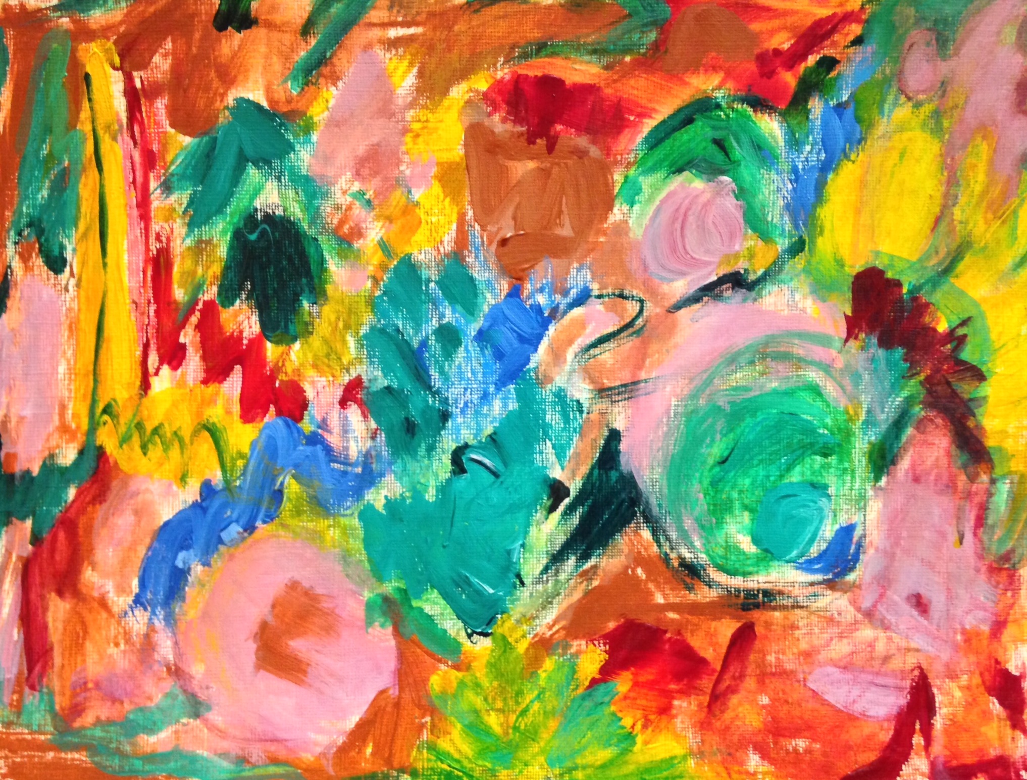 “Market flowers” 12” x 9” acrylic and oil pastel on canvas paper