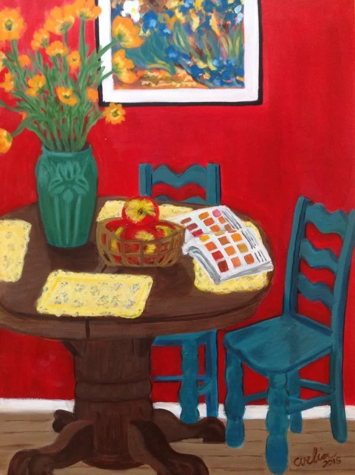 “The artist’s kitchen; homage to van Gogh” Sold