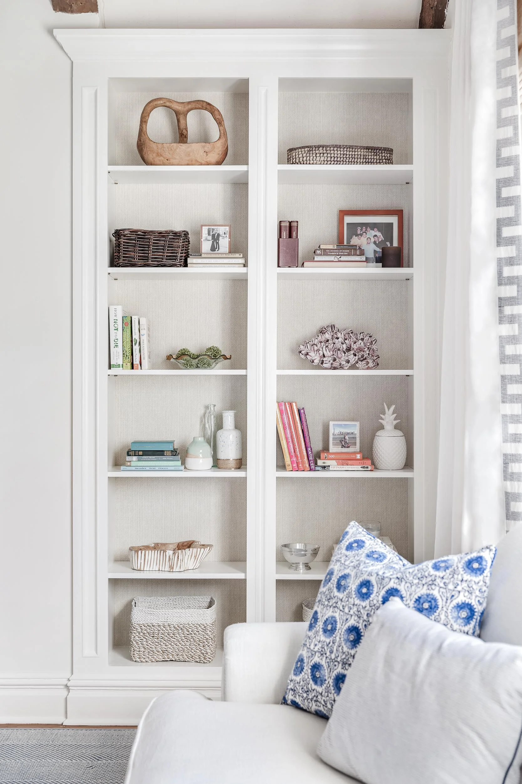 Interior design photography of a styled book shelf.