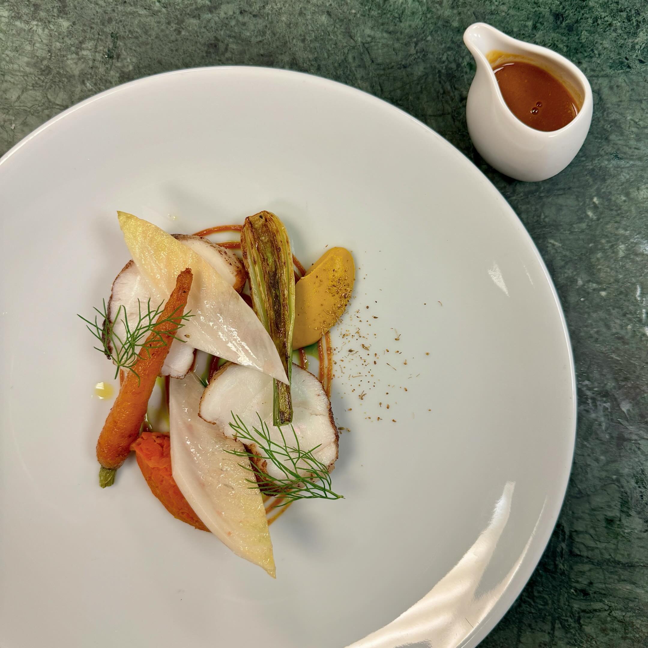 South coast monkfish roasted in sumac butter, carrot and mussel pur&eacute;e, burnt orange, spring vegetables, boulliabaise sauce.

Photo credit and dish created by our Head Chef @richhstagram
&bull;
&bull;
&bull;
#newdish #monkfish #musselpuree 
#fi