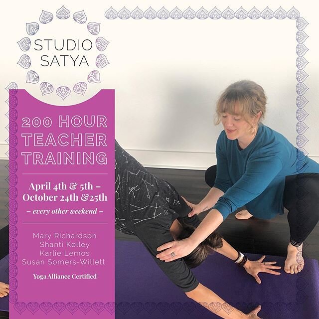 TEACHER TRAINING INFO SESSION!

On Saturday 29th, from 12:00 to 1:15pm, @studio_satya_austin will be hosting an information session on our 200hr teacher training program! Led by Mary Richardson, with guest teachers: Karlie Lemos, Shanti Kelly and Sus