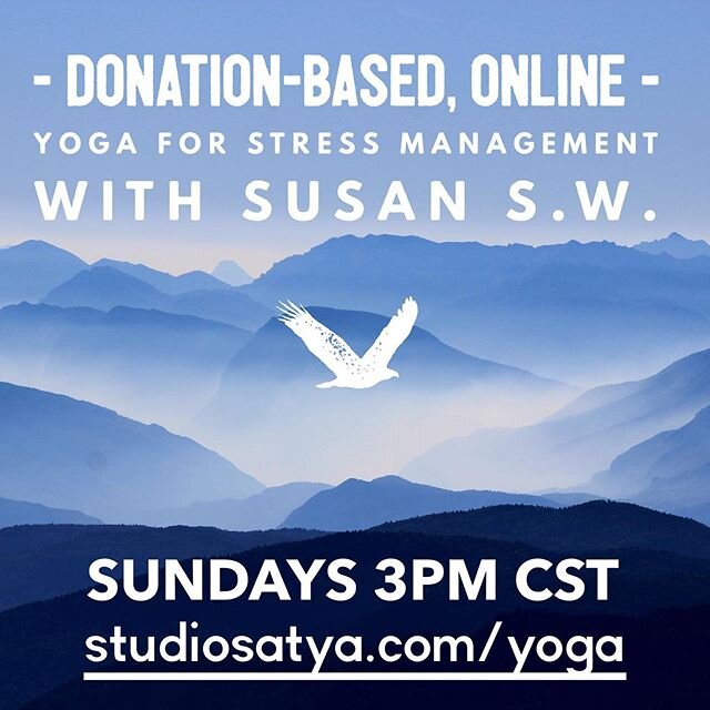 Today! Donation-based, streaming Yoga for Stress Management with me at 3pm CST @studio_satya_austin. Grab a blanket or a beach towel, and a dog leash or hand towel and get ready to release in this slow, grounding practice with me.

All the classes li
