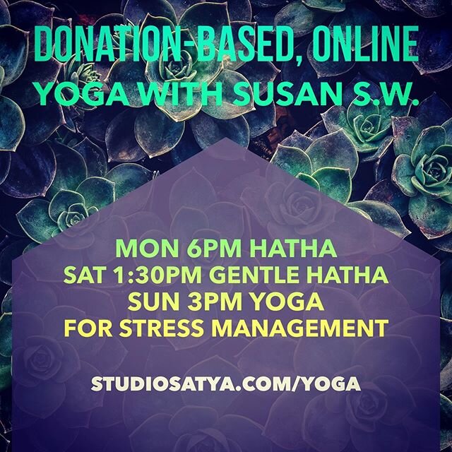 Yoga friends! I&rsquo;m subbing an extra class today this week at @studio_satya_austin, so please join me online, get moving, and release some quarantine stress! Classes are on Central Time, for those of you joining outside of Texas. Simply go to htt