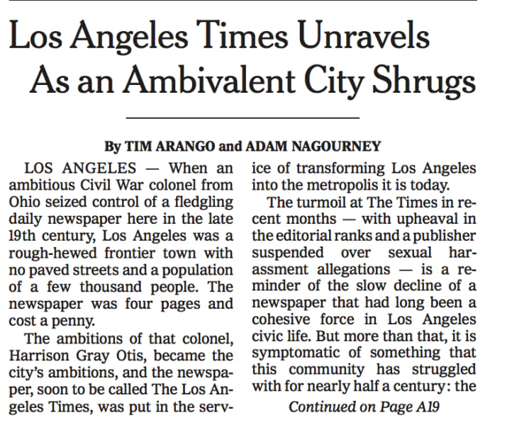 The New York Times Ran A Front-Page Story About LA And People Are Pissed