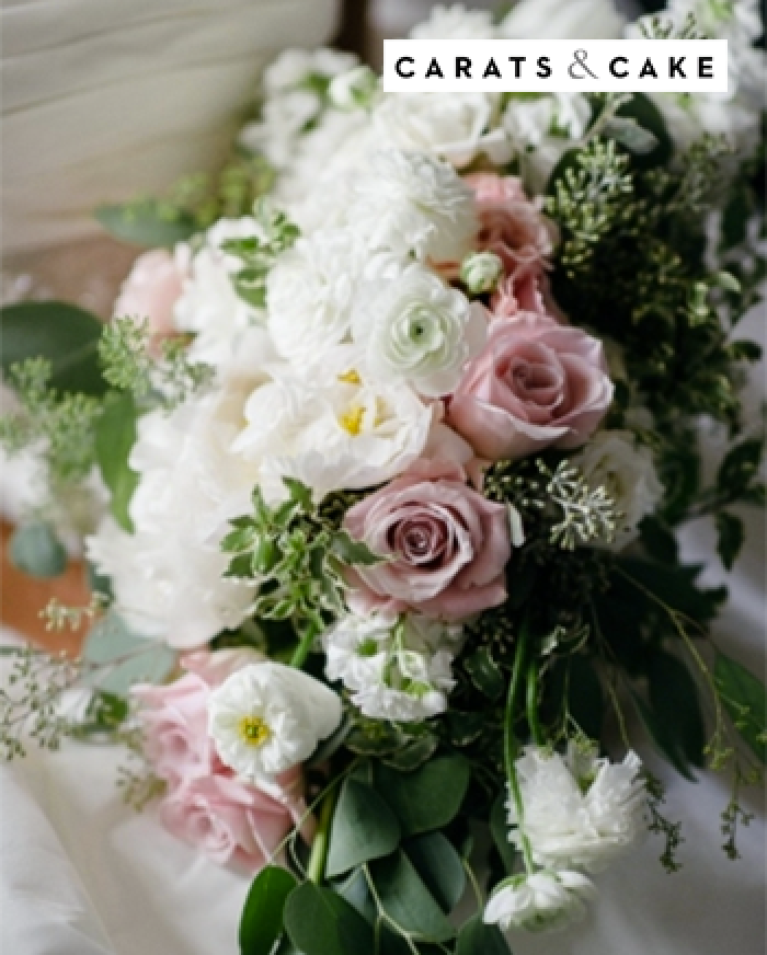 bouquet of white and pink roses - Carats &amp; Cake 
