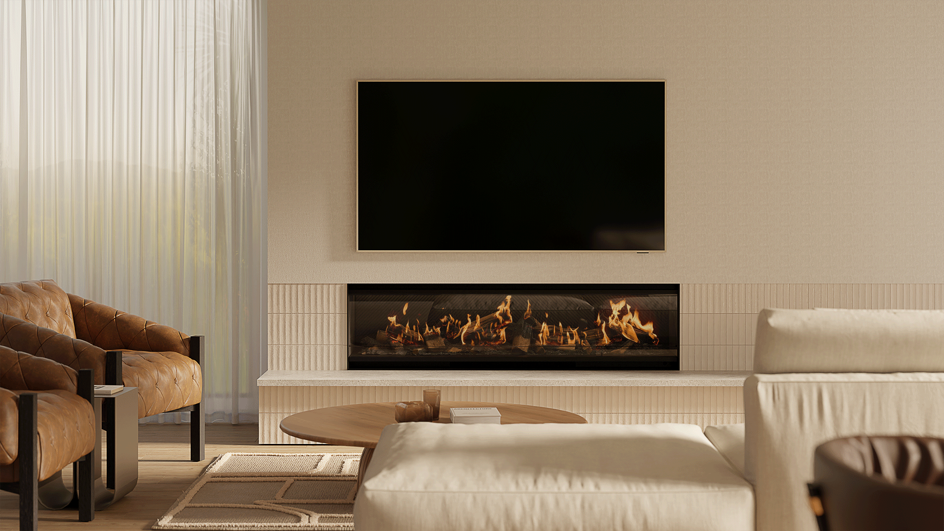 Escea LE1550 Electric Fireplace is fully operational and on display in our showroom