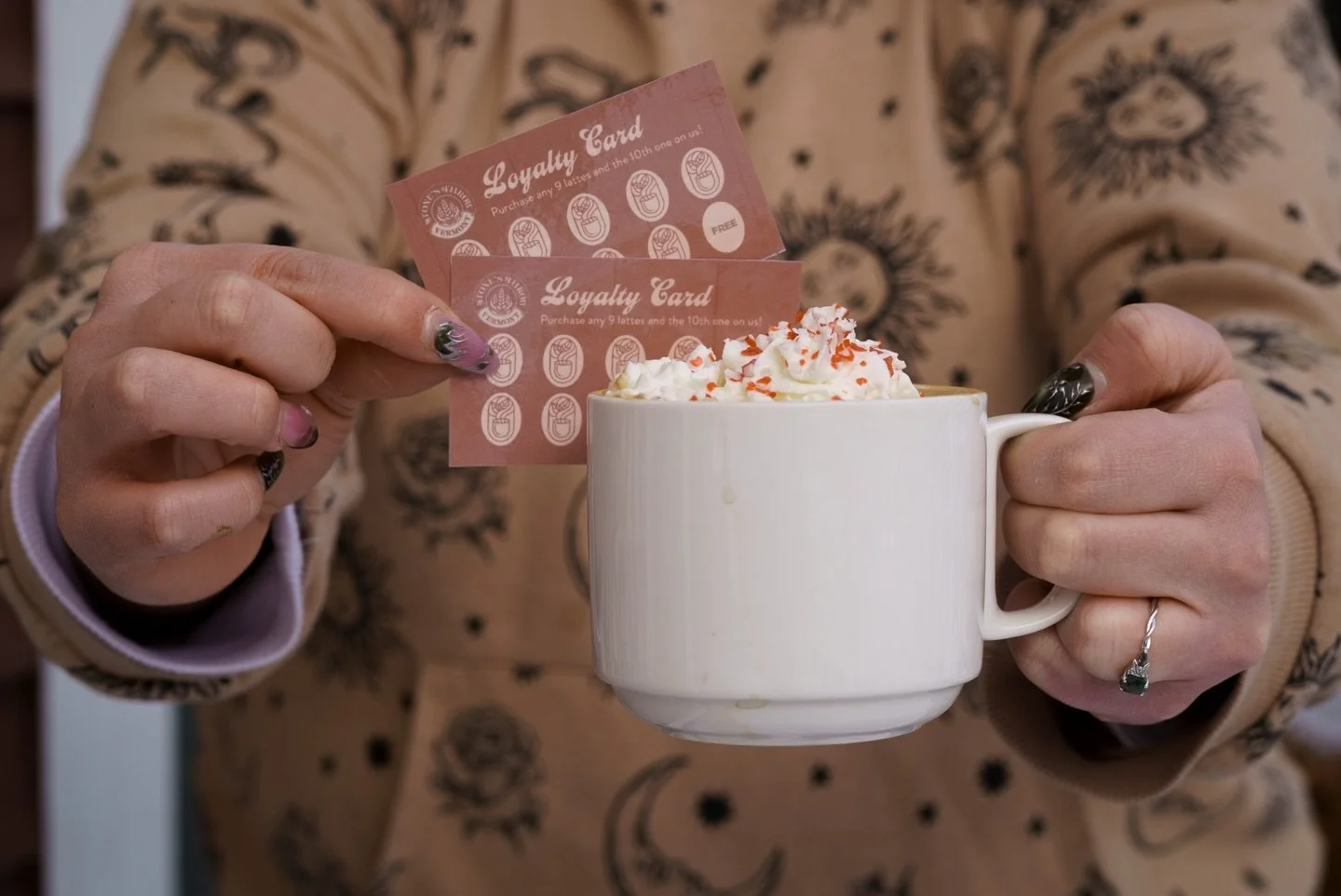 Grab a punch card at the cafe and enjoy a free latte on us when you purchase 9 lattes. Whether it&rsquo;s a classic latte or one of our specialty drinks, you&rsquo;ll earn a punch every time!

Punch cards are available at both our Richmond and Fairfa