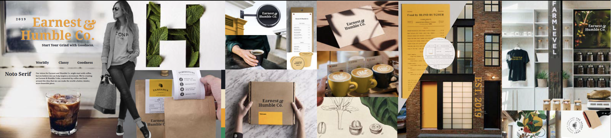 A successful moodboard presented and chosen by Earnest & Humble Coffee (client). Case study on this to come! Note: All images have been pulled for inspiration only, from Pinterest and around the internet and have been edited to fit the vision for this brand.