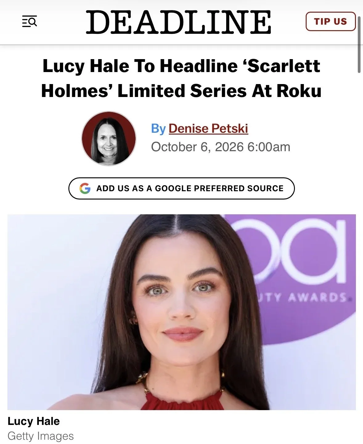 Lucy Hale stars in Scarlett Holmes Roku TV Series Written by Katie Wilbert and Paris Herbert-Taylor