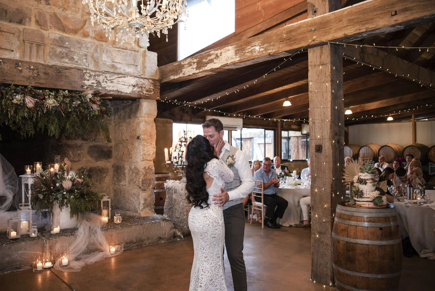 Bride and Groom dancing at Peppers Creek Barrel Room  