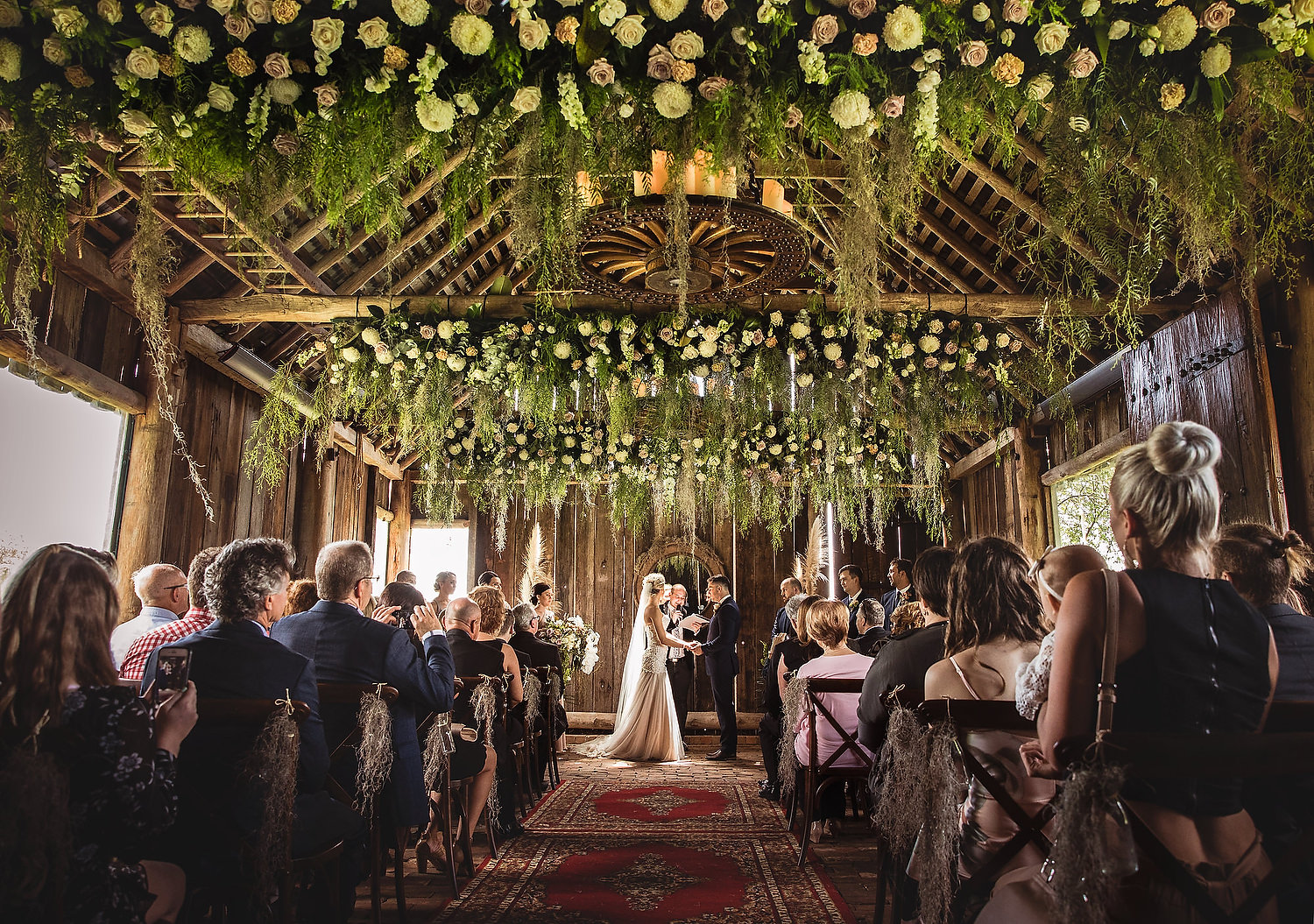 Albion farm wedding with ceremony flowers 