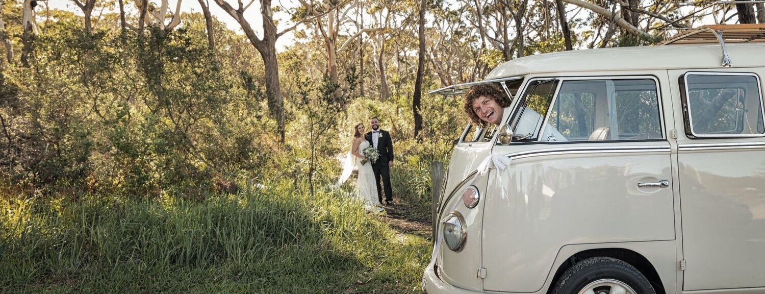 Bride and Groom with the honey badger on there wedding day