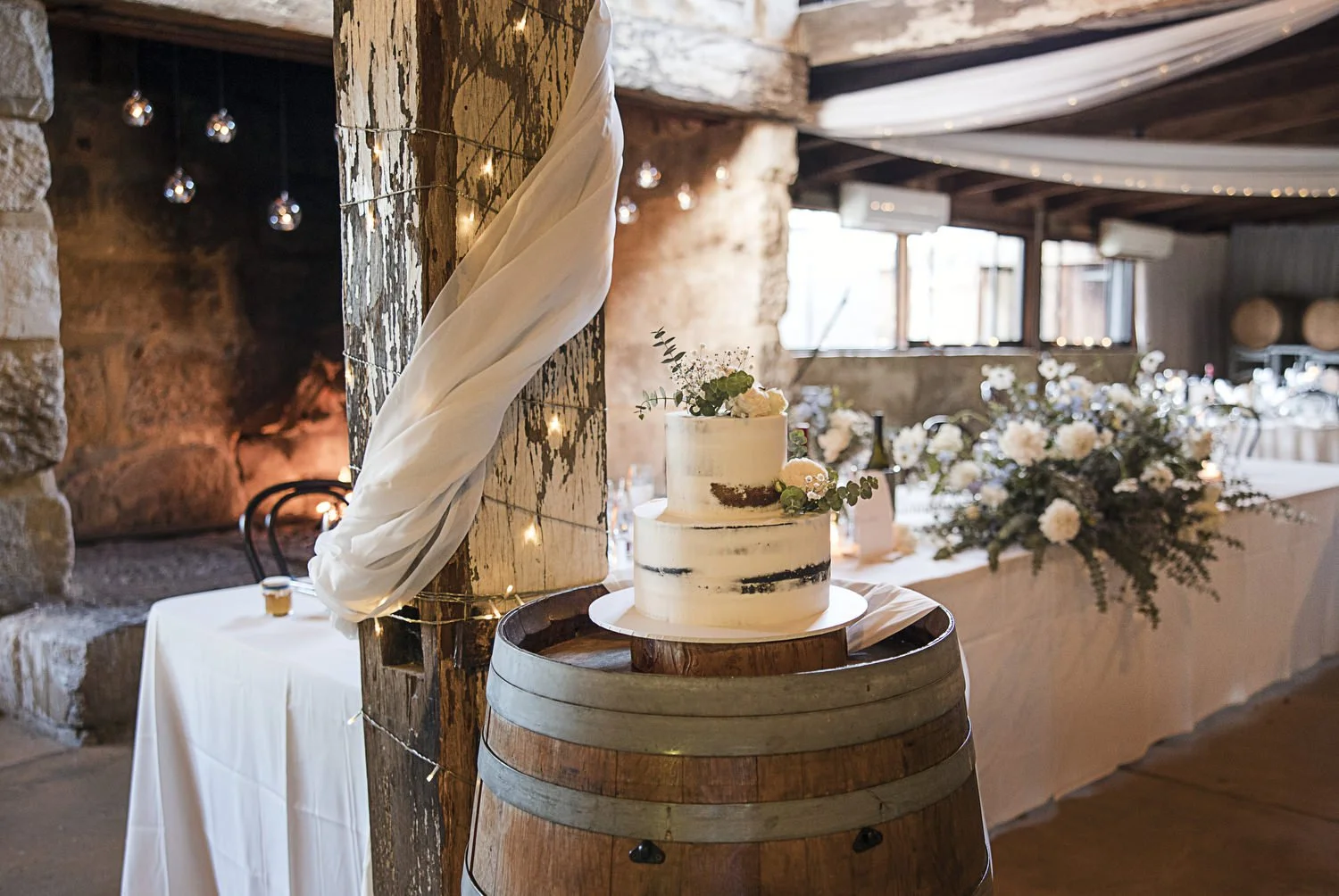 cake setup at wedding Peppers Creek Barrel Room  Hunter Valley 