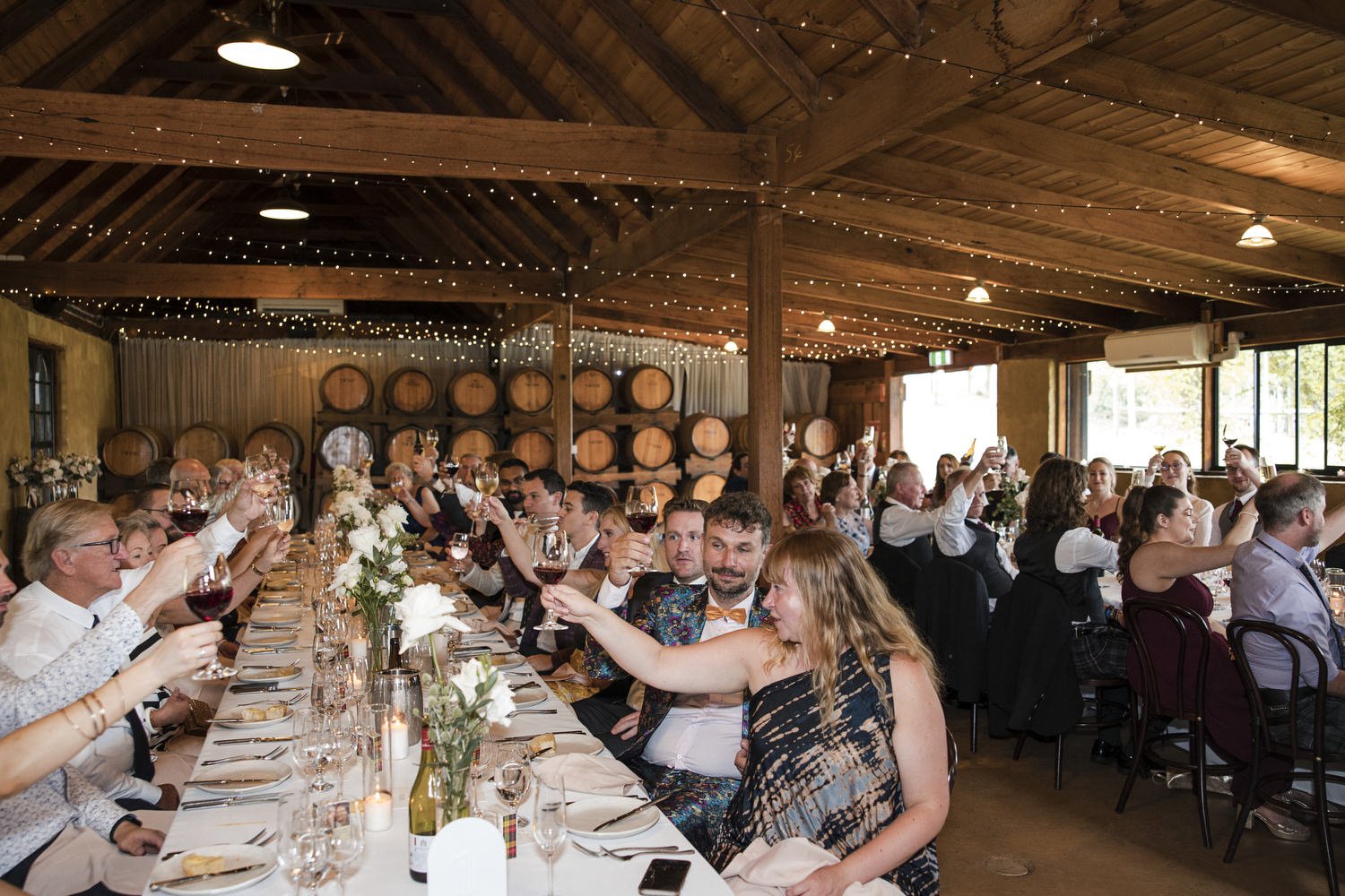table setup at Peppers Creek Barrel Room  with guests 