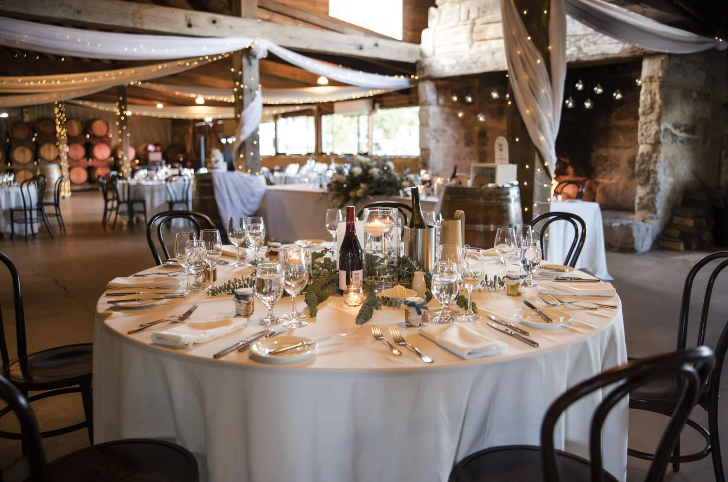 wedding venue setup for wedding at Peppers Creek Barrel Room  