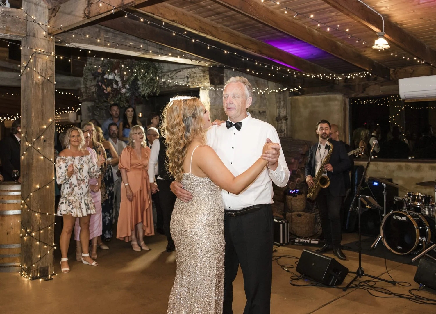 Bride and father dancing at wedding venue Peppers Creek Barrel Room  