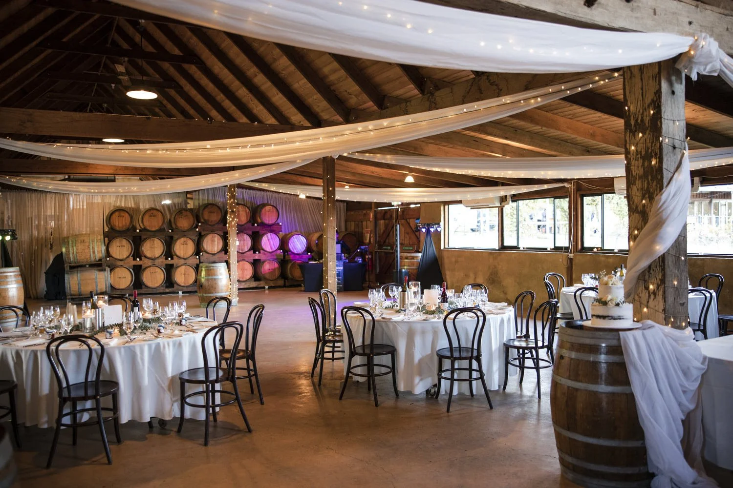 wedding Peppers Creek Barrel Room  Hunter Valley table setups 