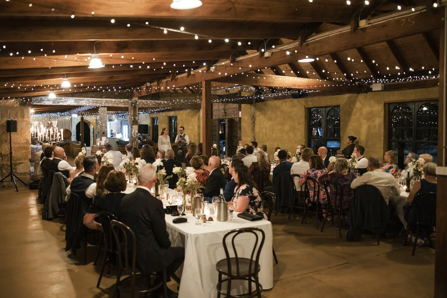 table setup at Peppers Creek Barrel Room  with guests 
