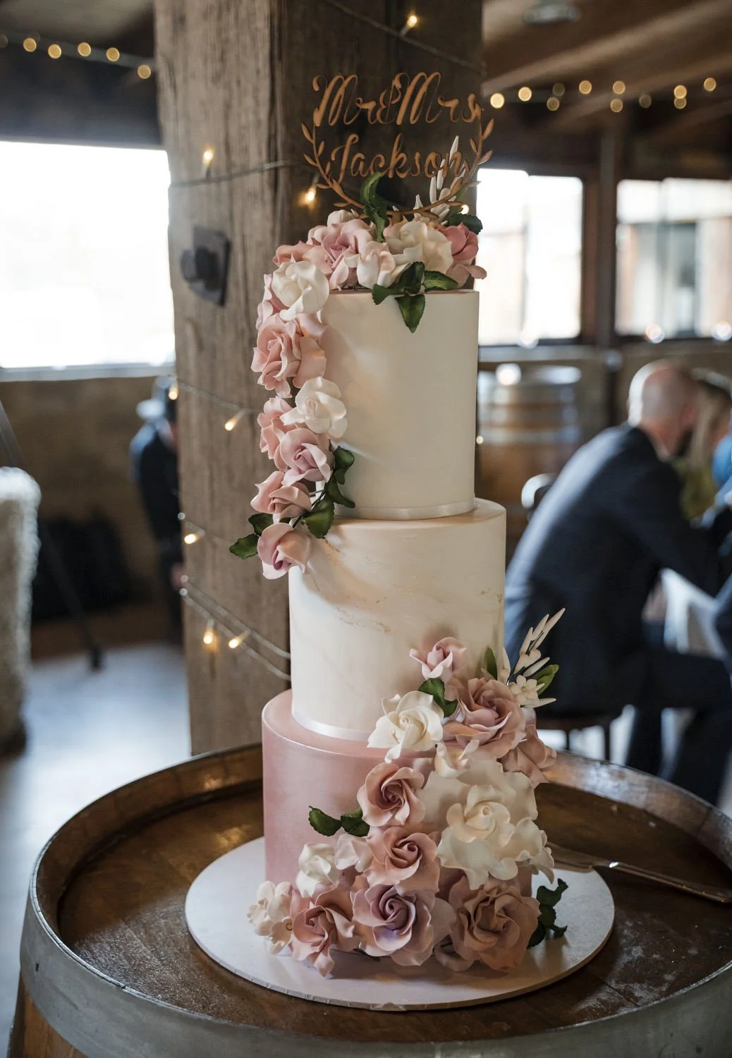 wedding venue cake setup for wedding at Peppers Creek Barrel Room  