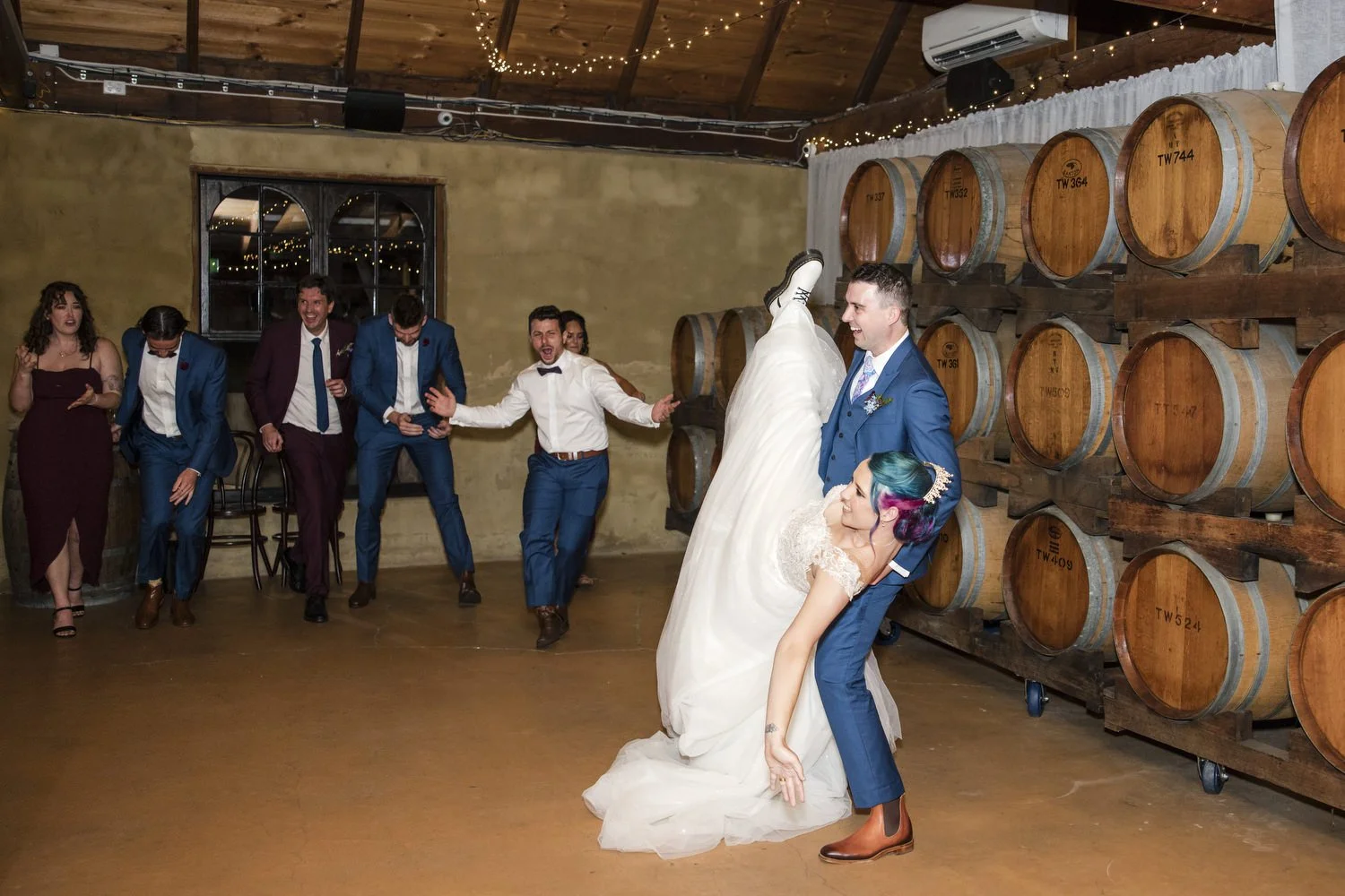 Bride and Groom dancing Peppers Creek Barrel Room  