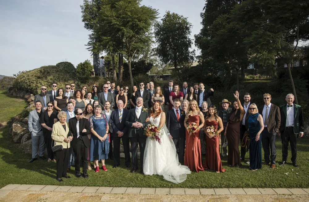 Guests gathered under the trees for a group photo, Adams Peak Country Estate, Broke