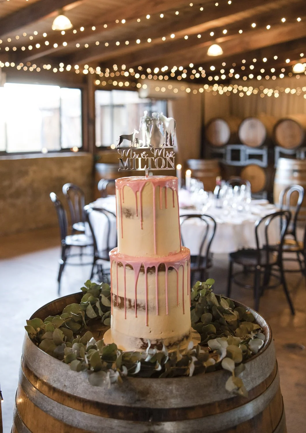 wedding cake Peppers Creek Barrel Room  room setup  Hunter Valley pokolbin