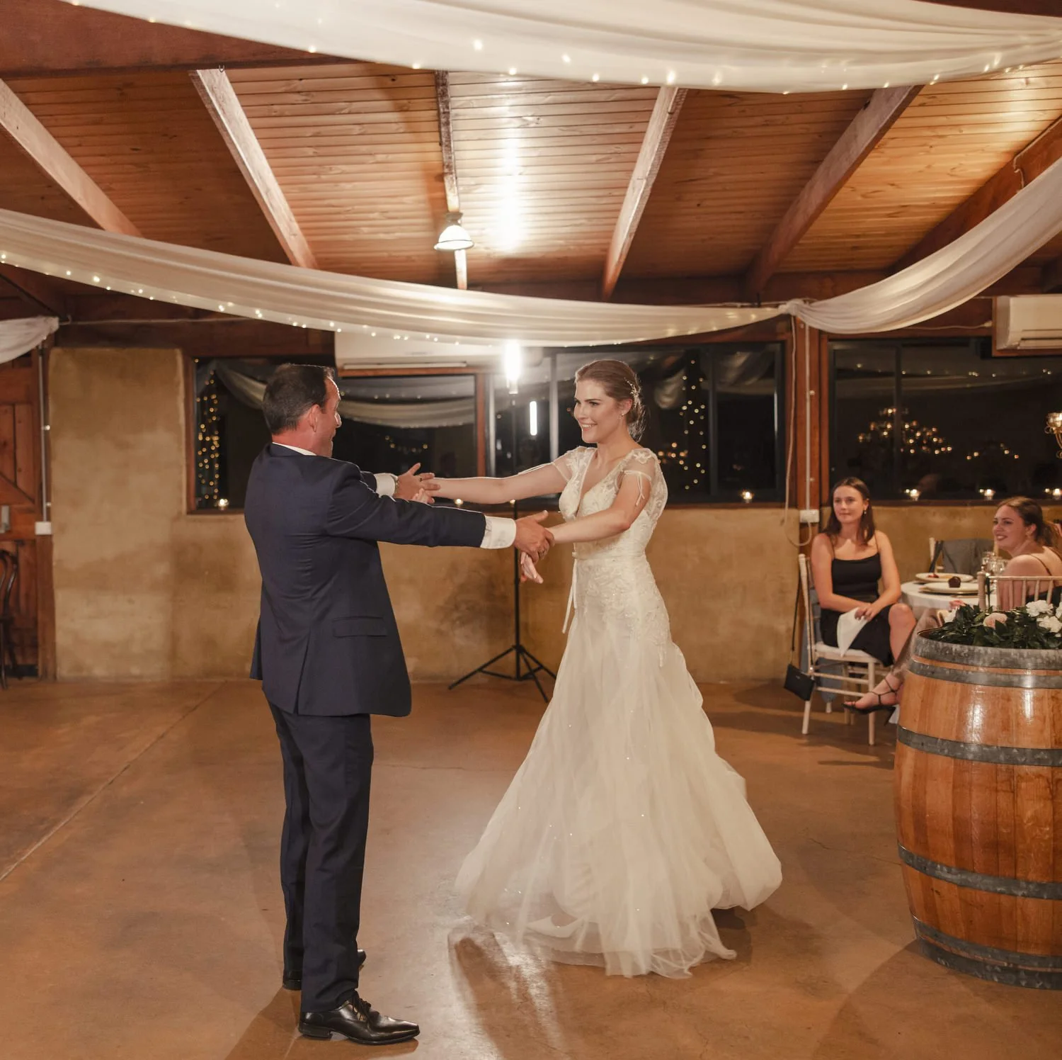Hunter Valley wedding couple dancing at Peppers Creek Barrel Room  