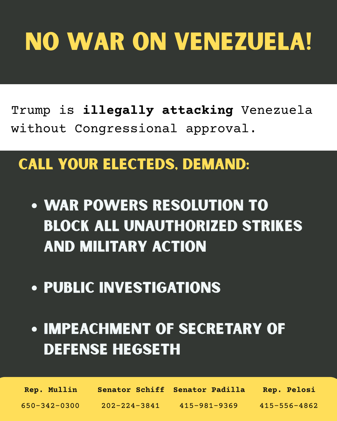 Demand a stop to war on Venezuela and accountability for illegal military action
