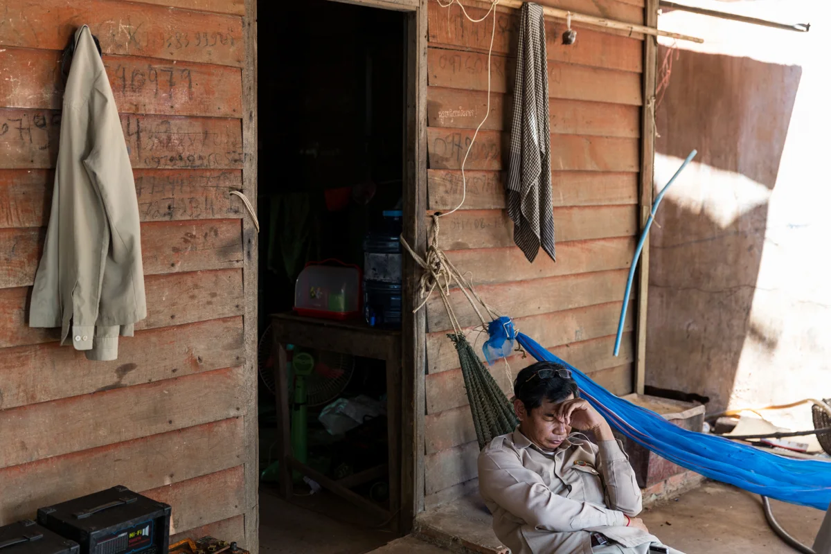 March 28, 2017 - Kampong Kleang, Cambodia. A ranger on the Tonle Sap lake takes a break. Though there has been an increase in recent years on policing and monitoring on the lake, it still fall far short of making a meaningful impact on protecting the lake's biodiversity and rare species. © Nicolas Axelrod / Ruom
