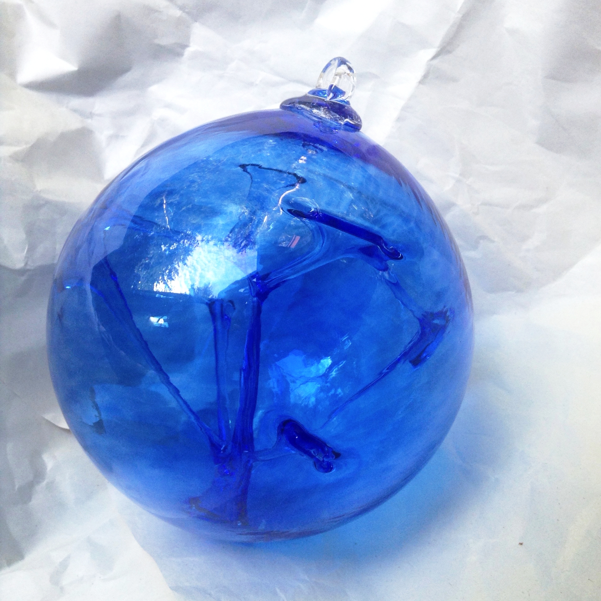 1 Hanging Glass Ball 4" Diameter Blue and Green Witch Ball GB14 