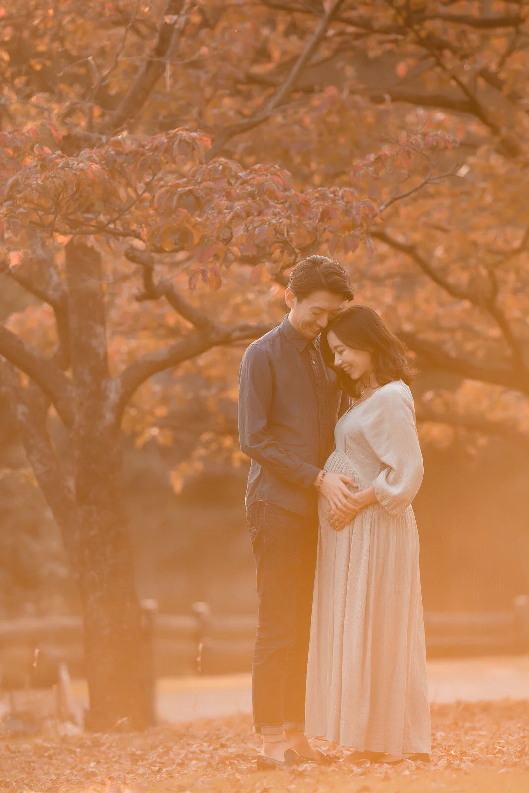 紅葉の公園でのマタニティフォト