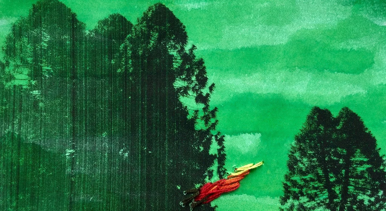  Pining  : photo image on copy paper, gouache, embroidery thread    