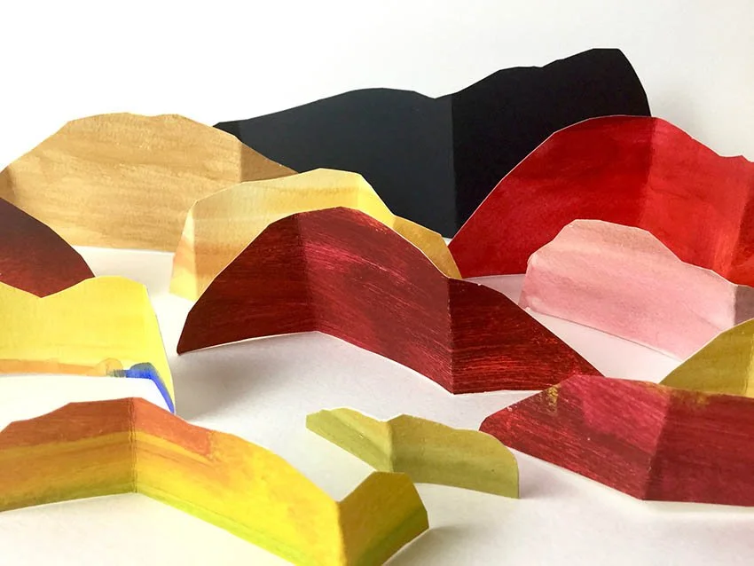   Interscape -  paper construction,   watercolour paper, acrylic paint  