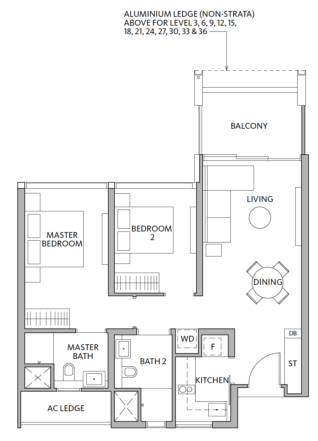 Riviere 2 Bedroom unit layout B2