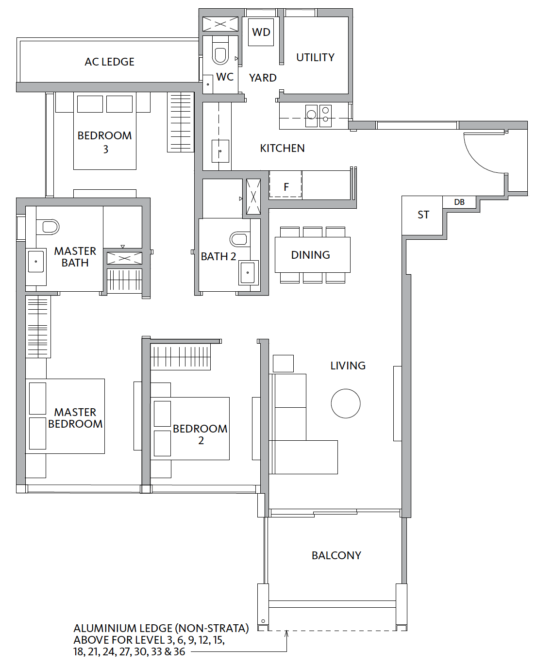 Riviere 3 Bedroom unit layout C2-1