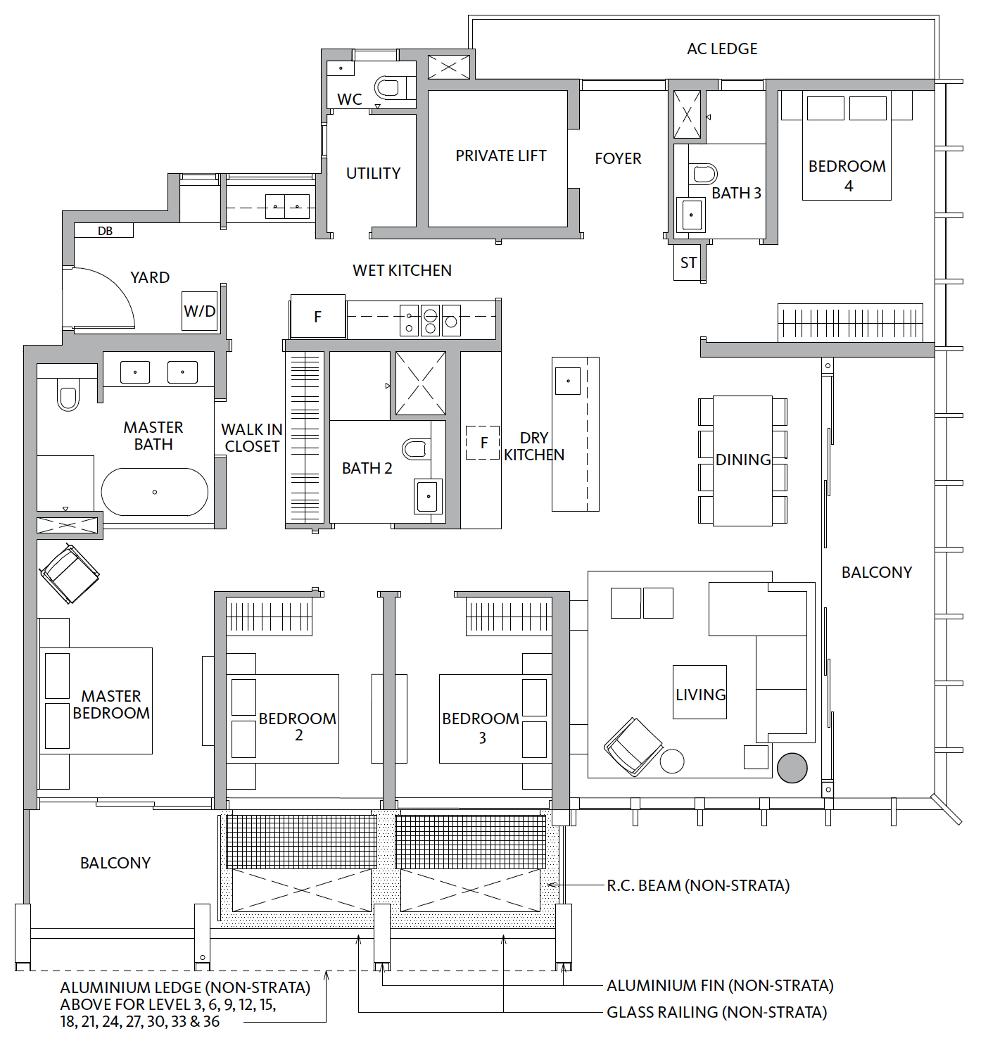 Riviere 4 Bedroom unit layout D1