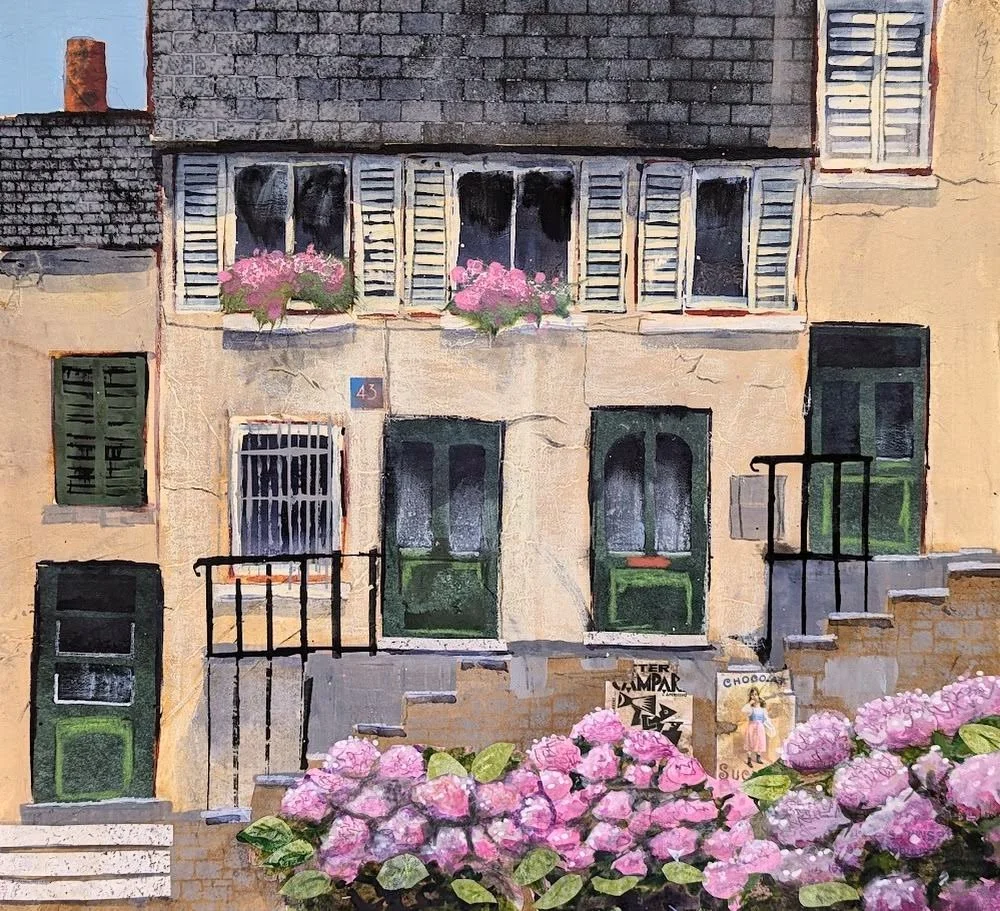 CHRISTINE HOPKINS DEMONSTRATES AN URBAN LANDSCAPE IN MIXED MEDIA