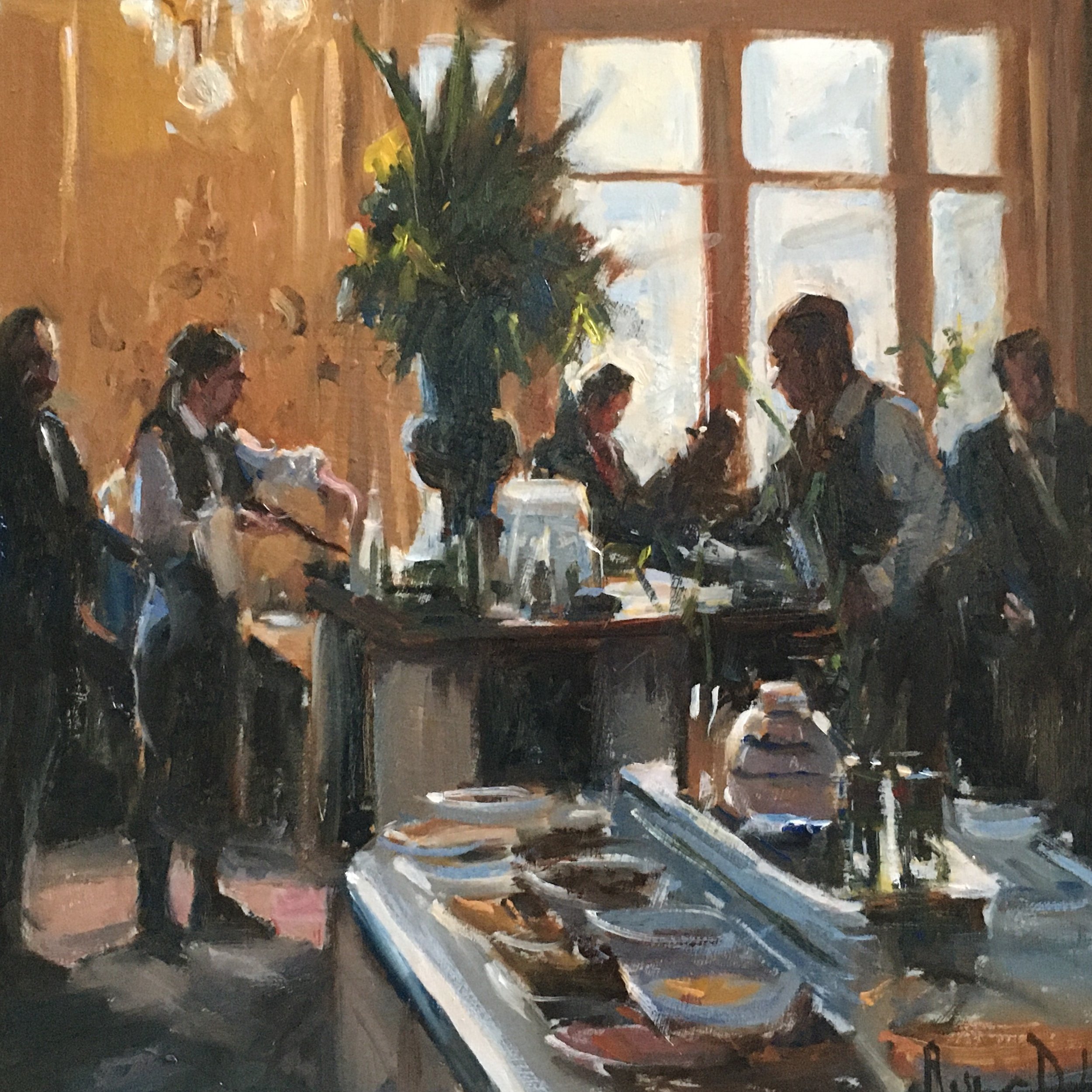 AN INTERIOR SCENE IN OILS BY ROGER DELLAR