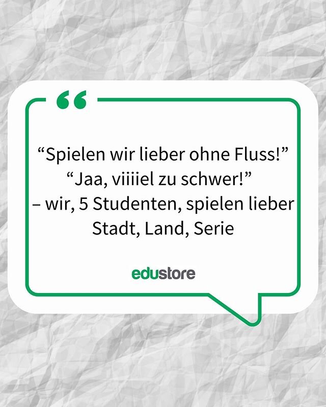 Stadt, Land, Serie, Beruf 😂 Wer kennt's? 💚
.
.
.
#studentmemes #memes #stadtlandfluss #studentenleben #studenten #edustore #edumemes #studentlife #studentlifestyle #vienna #universit&auml;t #uniwien #fhwien