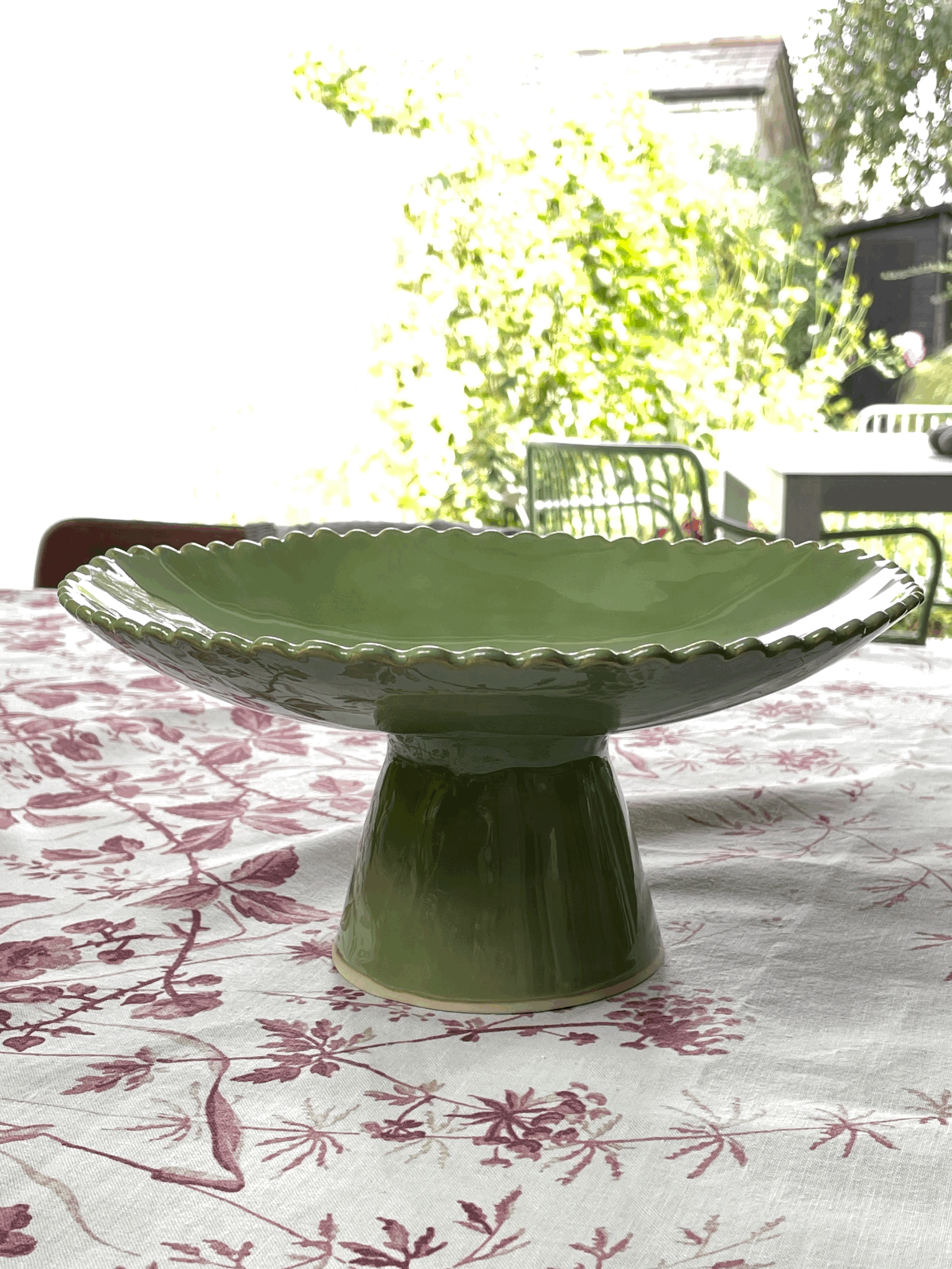 Jade Green Short Pedestal Bowl-Scallop Edge (New Colour)