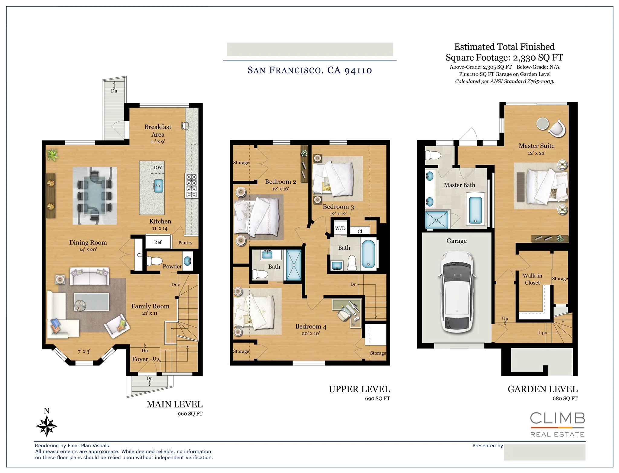 • Location: San Francisco, CA • Property Type: Townhouse • Size: 2,330 sq ft • Order: Color floor plan w/ furniture add-on