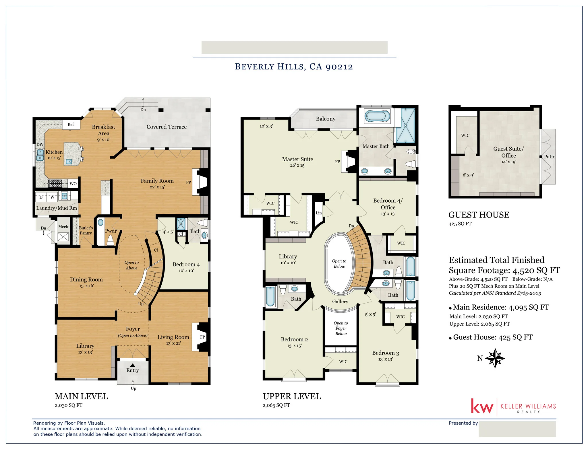 • Location: Beverly Hills, CA • Property Type: Single Family Home • Size: 4,520 sq ft • Order: Color floor plan